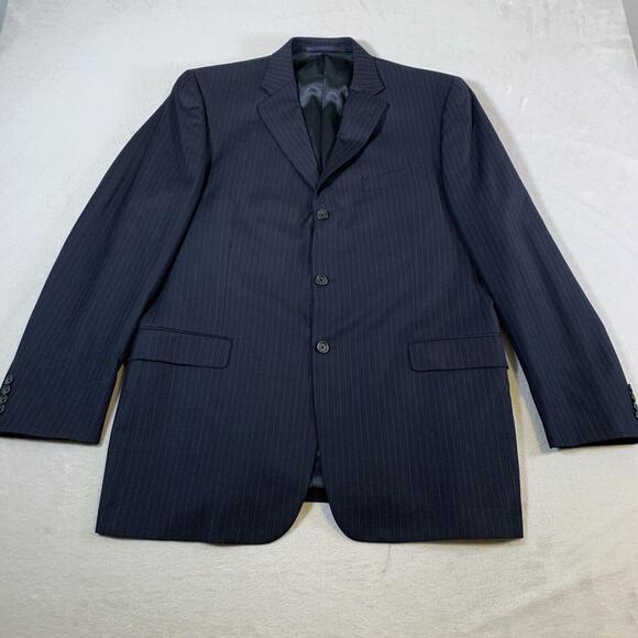 Burberry London Blazer Men's Sport Coat Size 44L Blue 100% Wool Formal‎ Business